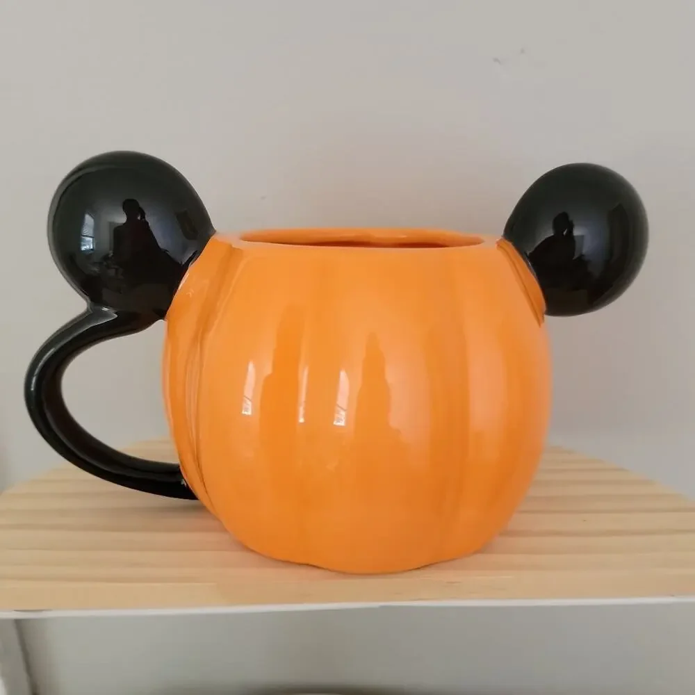 Disney Mickey Mouse Halloween Pumpkin Shaped Ceramic Mug with 3D Mouse Ears